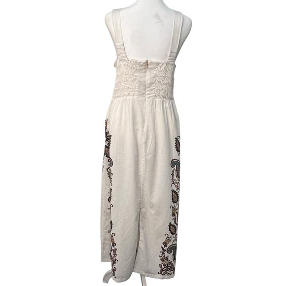 Cleobella Jolene Veneto Paisley Ivory Ankle Midi Linen Dress Boho Indie Cottage - Picture 5 of 16